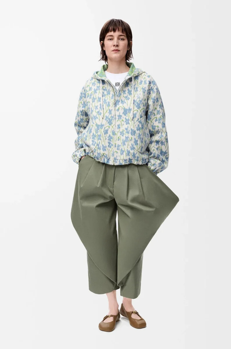 veste à capuche en laine et coton blancbleu