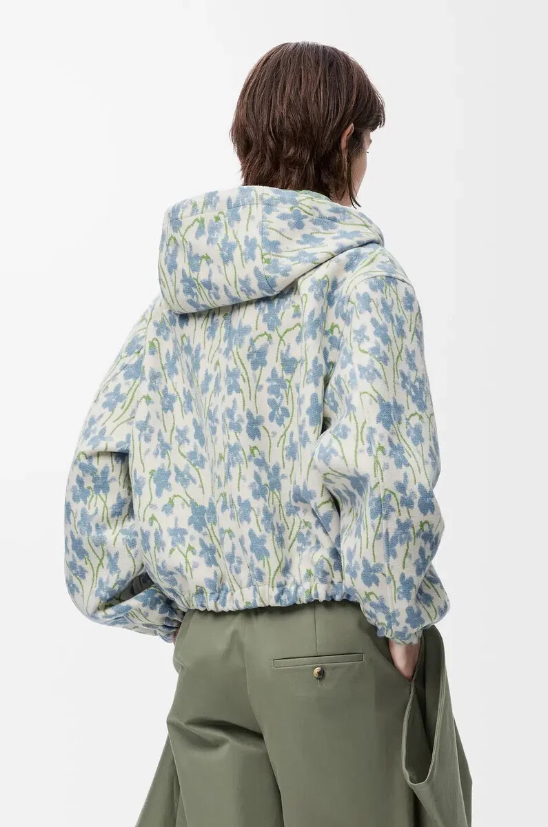 veste à capuche en laine et coton blancbleu