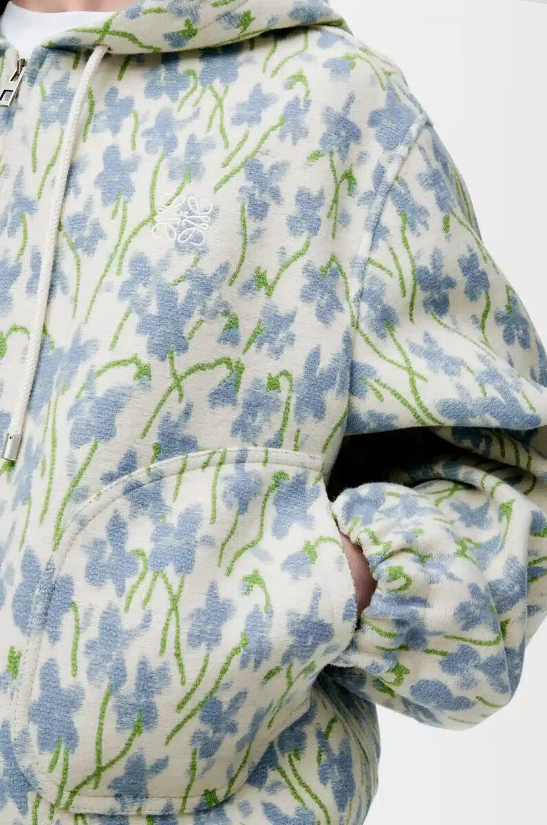 veste à capuche en laine et coton blancbleu