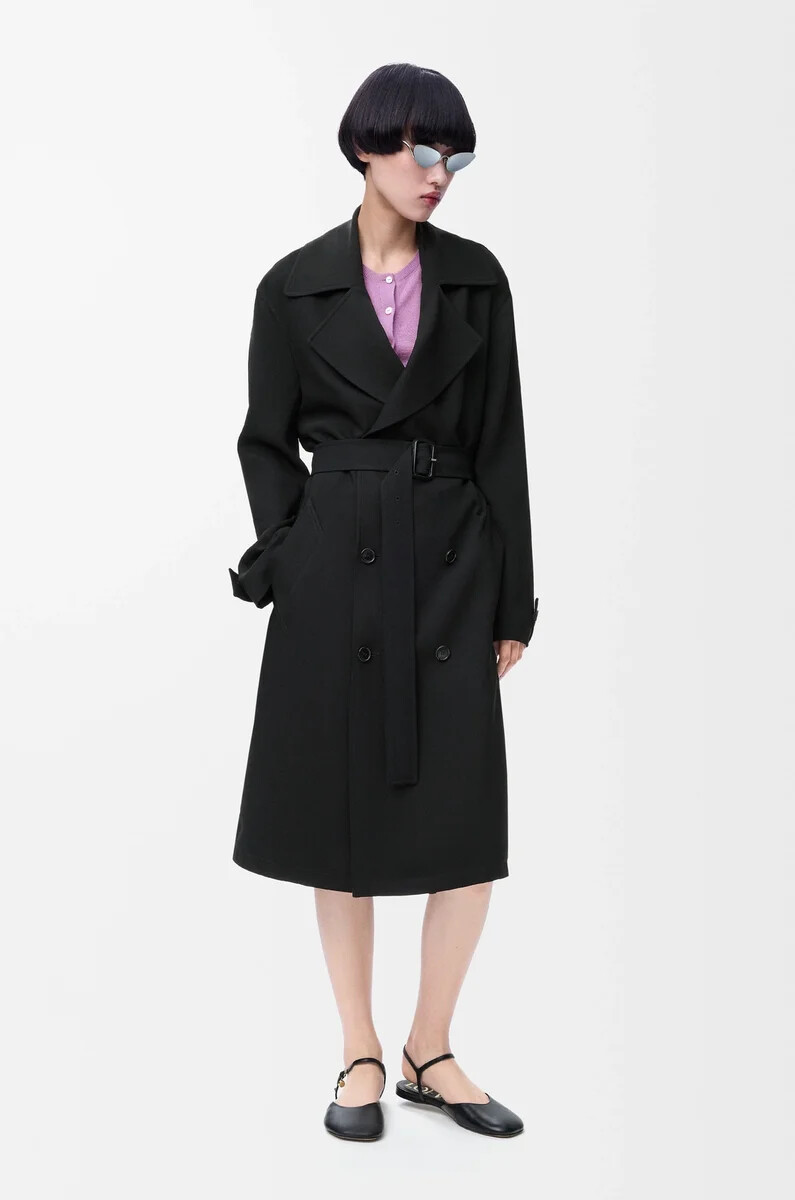 trench-coat en viscose stretch noir