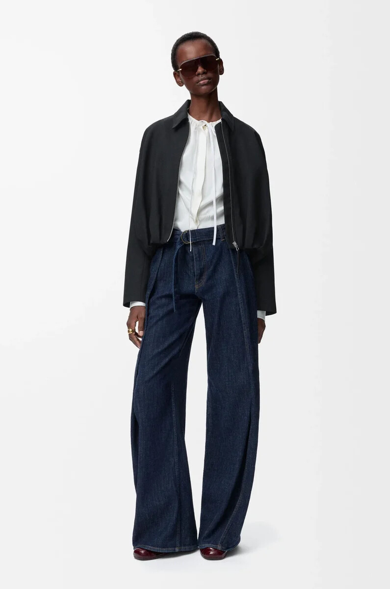 veste drapée en laine noire