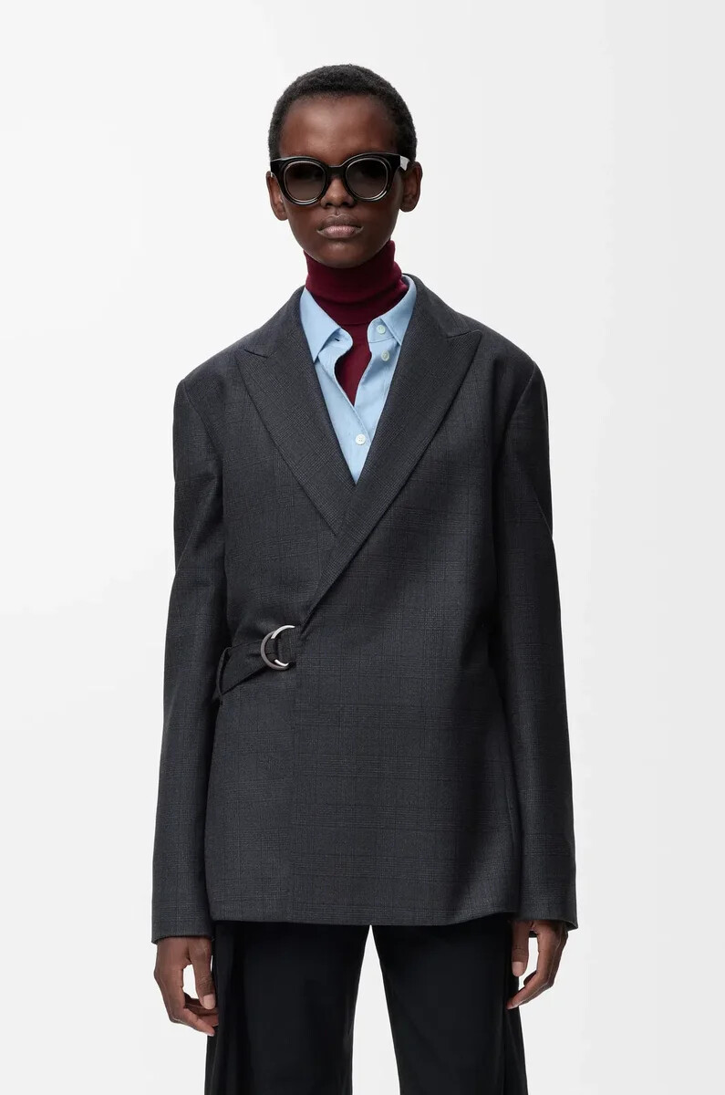 veste drapée en laine gris foncé