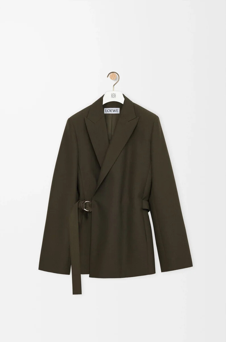 veste drapée en laine kaki vert