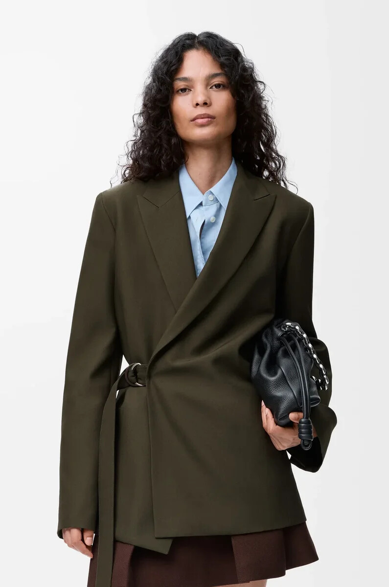 veste drapée en laine kaki vert