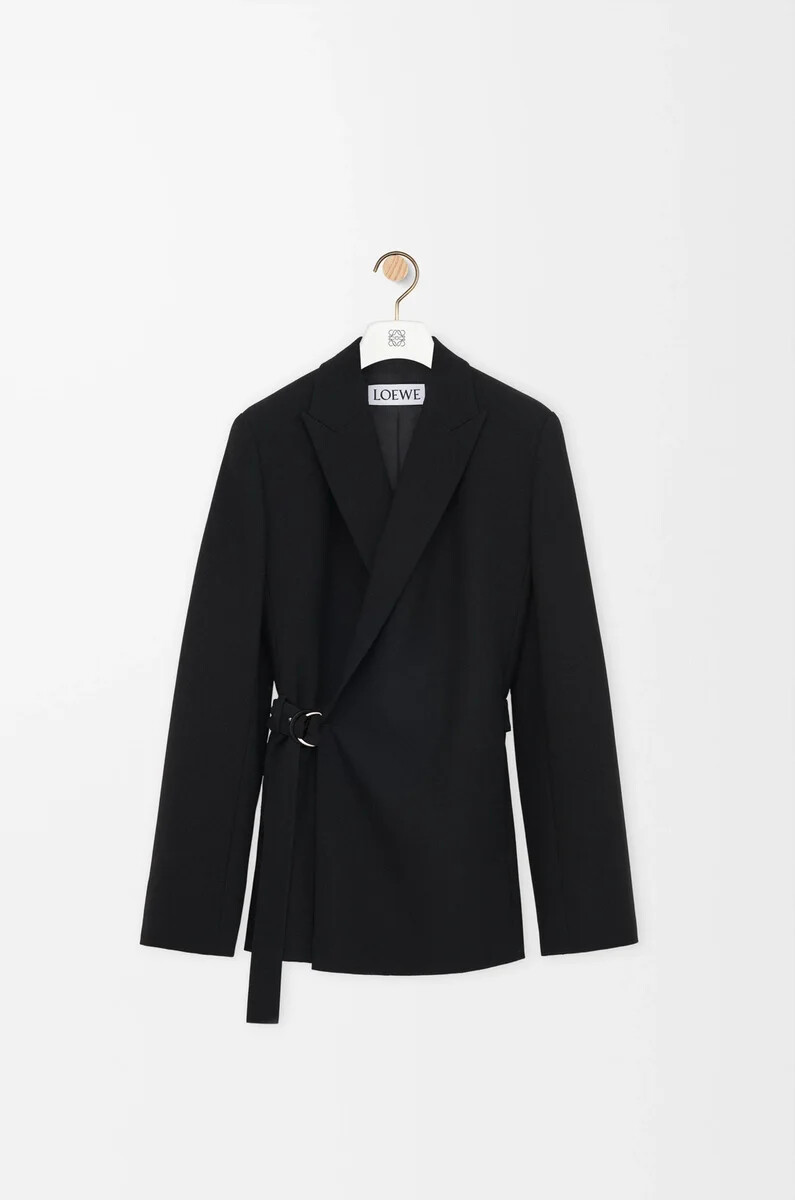 veste drapée en laine noire