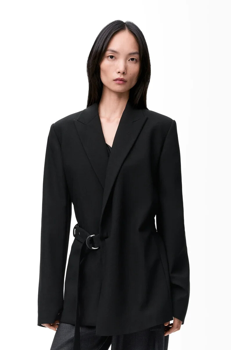 veste drapée en laine noire