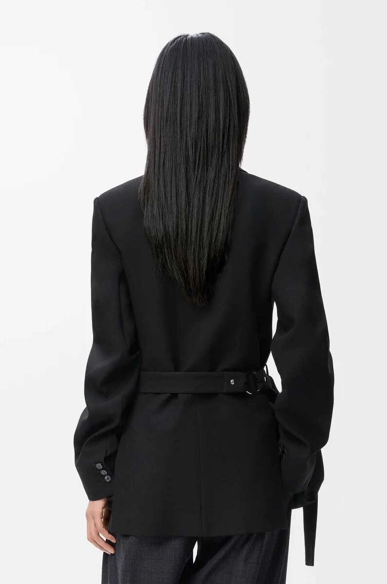 veste drapée en laine noire