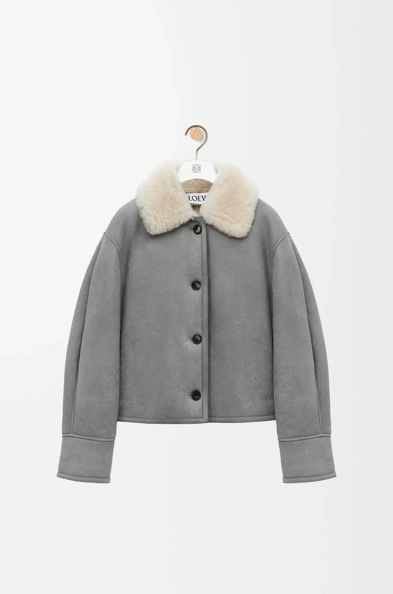 veste en peau lainée grise