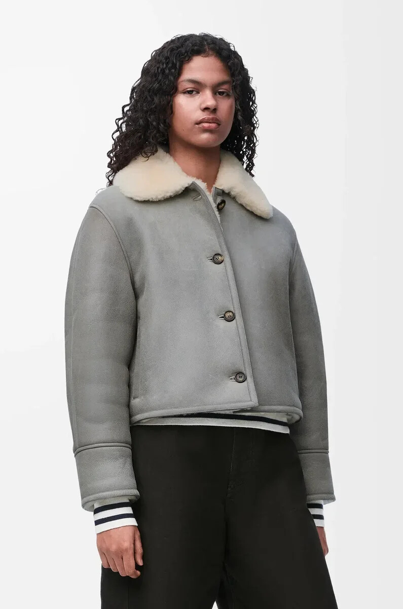 veste en peau lainée grise