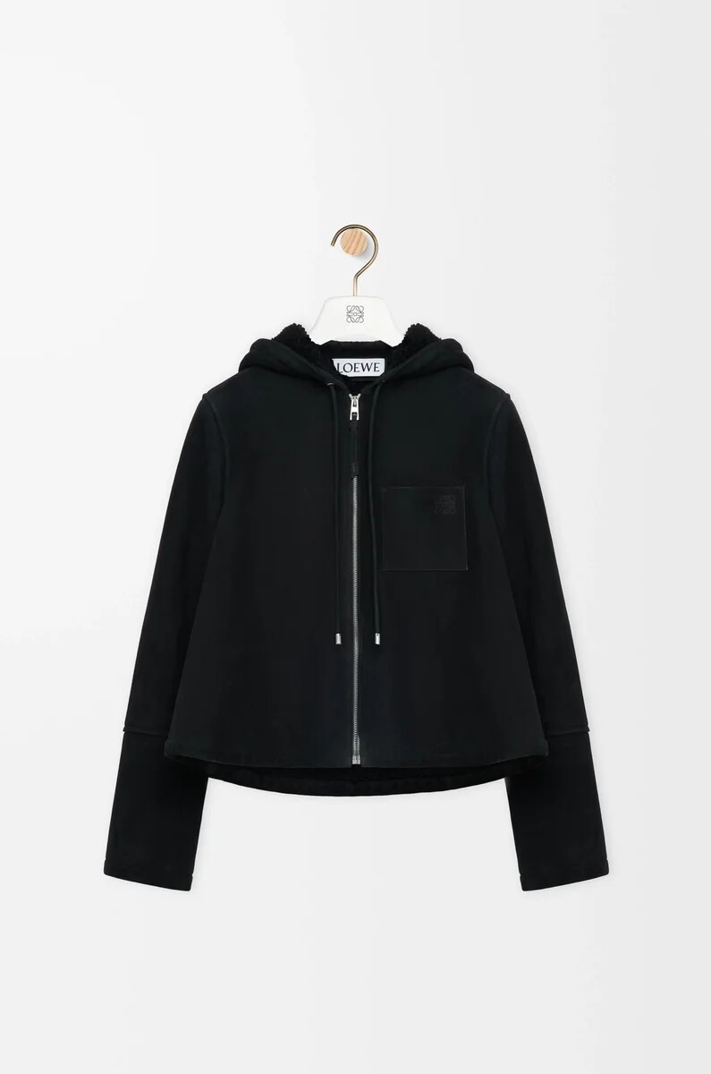 veste à capuche en peau lainée noire