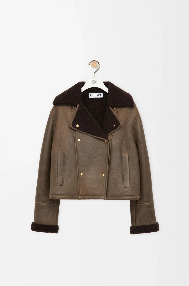 veste en peau lainée sauge