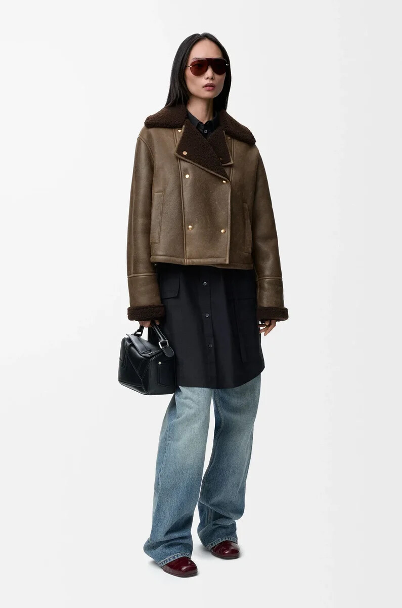 veste en peau lainée sauge