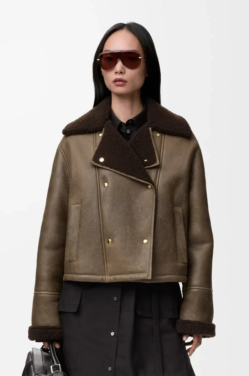 veste en peau lainée sauge