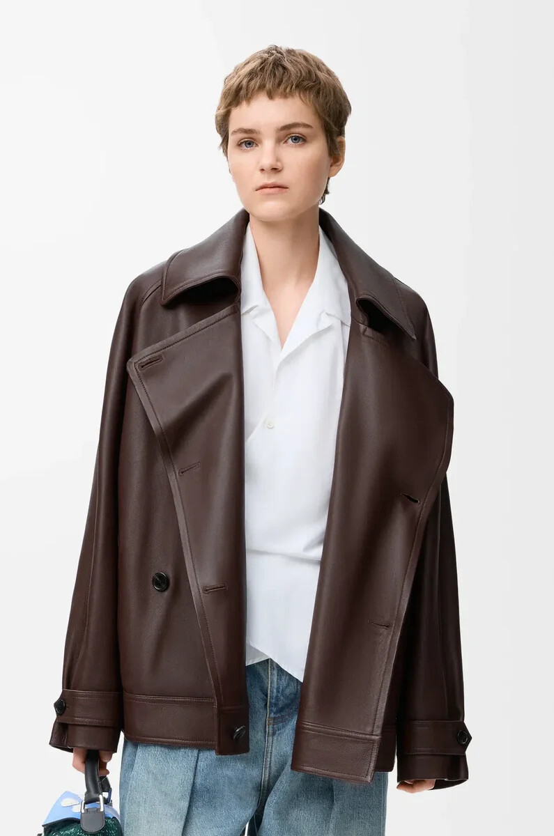 veste à nœud papillon en agneau nappa couleur chocolat noir