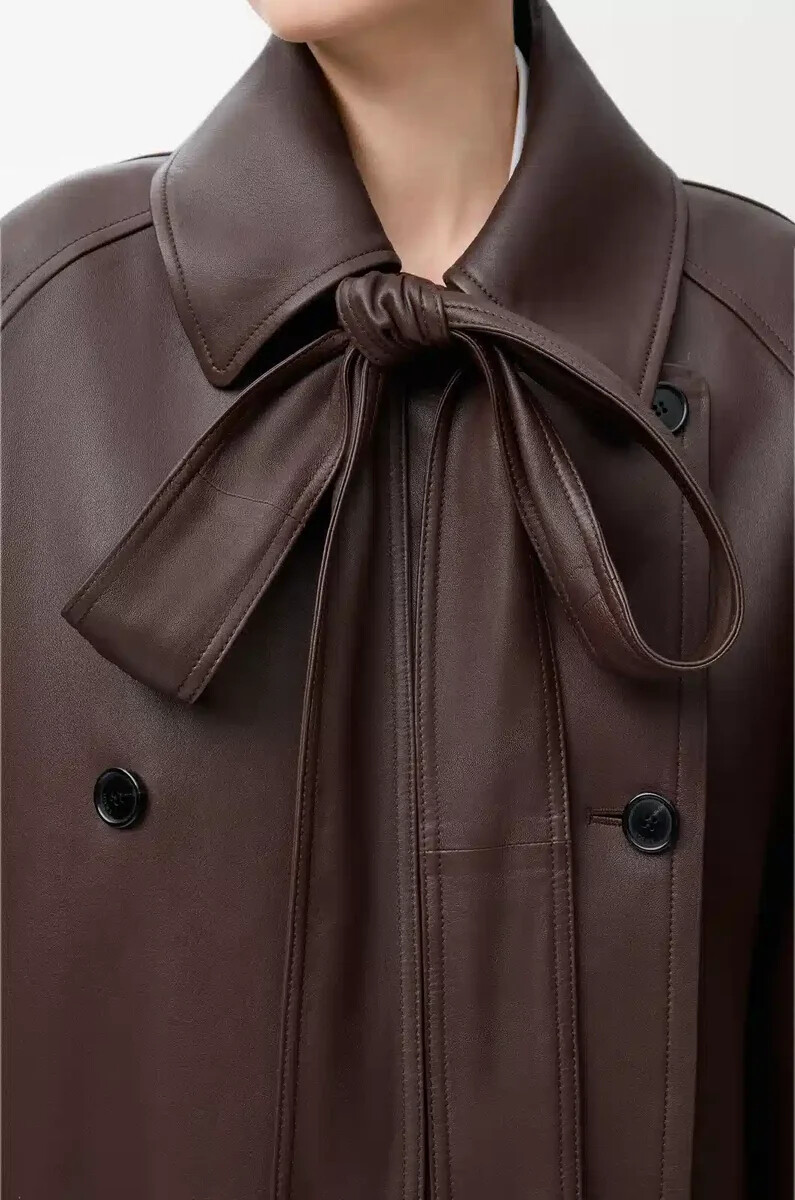 veste à nœud papillon en agneau nappa couleur chocolat noir
