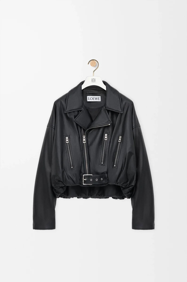 blouson de motard en cuir dagneau nappa noir