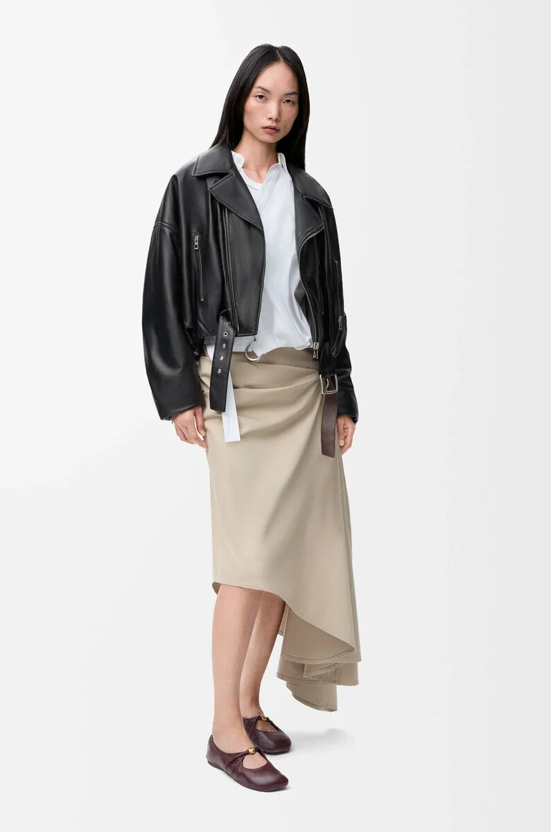 blouson de motard en cuir dagneau nappa noir