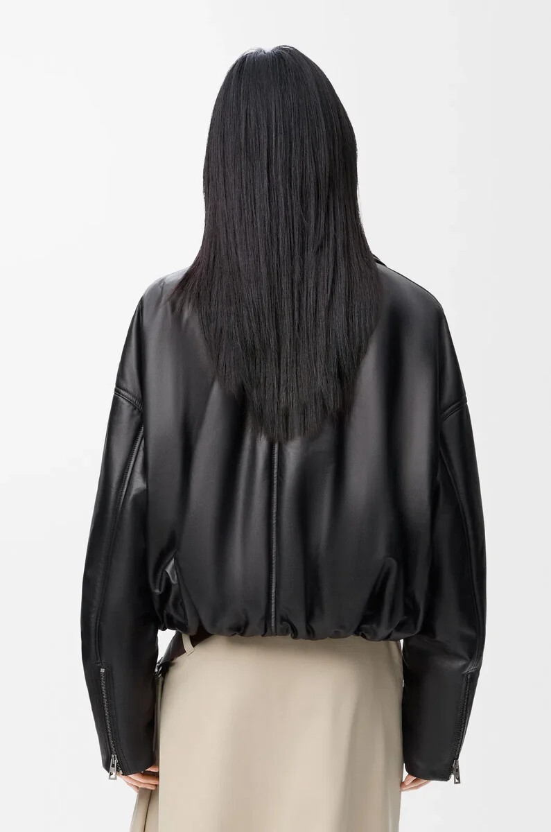 blouson de motard en cuir dagneau nappa noir