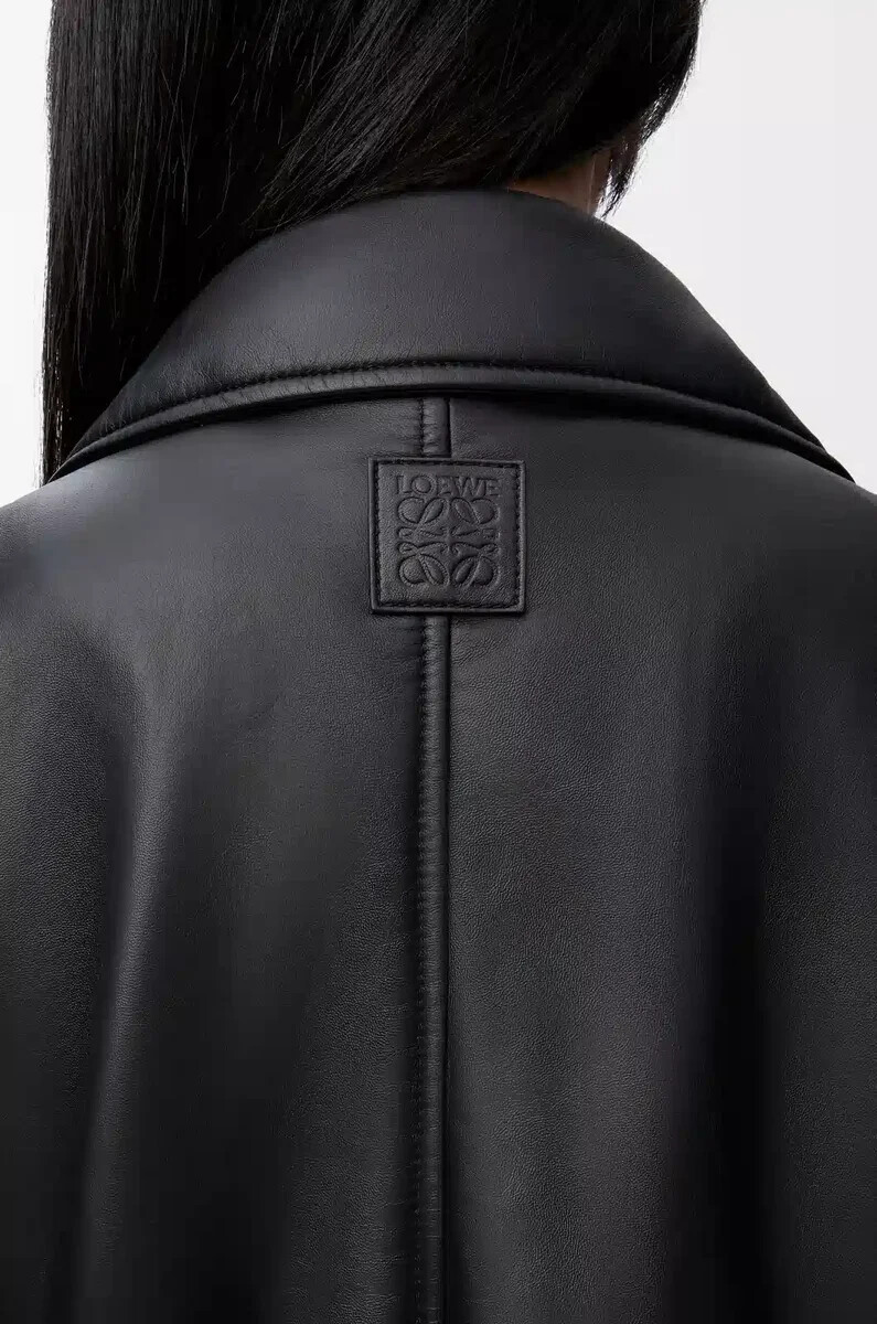blouson de motard en cuir dagneau nappa noir