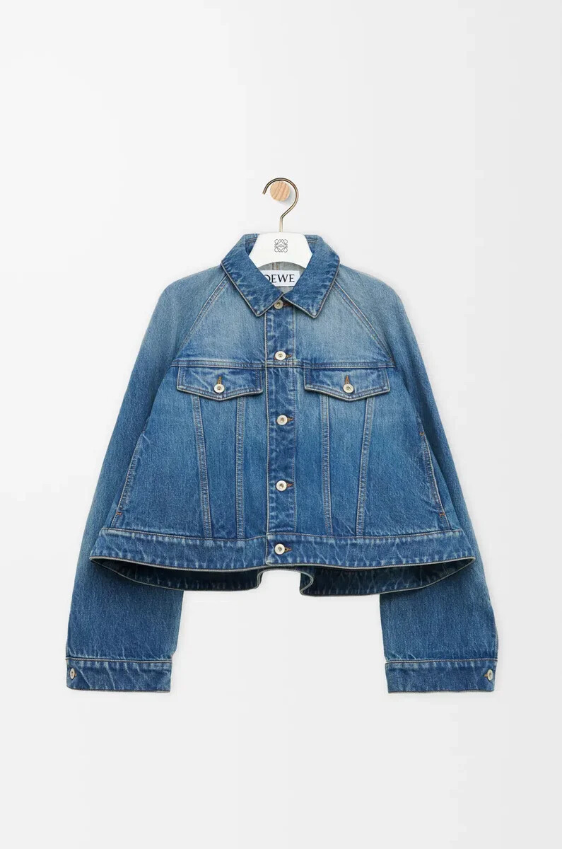 veste trapèze en denim bleu denim