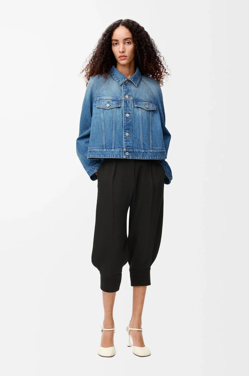 veste trapèze en denim bleu denim