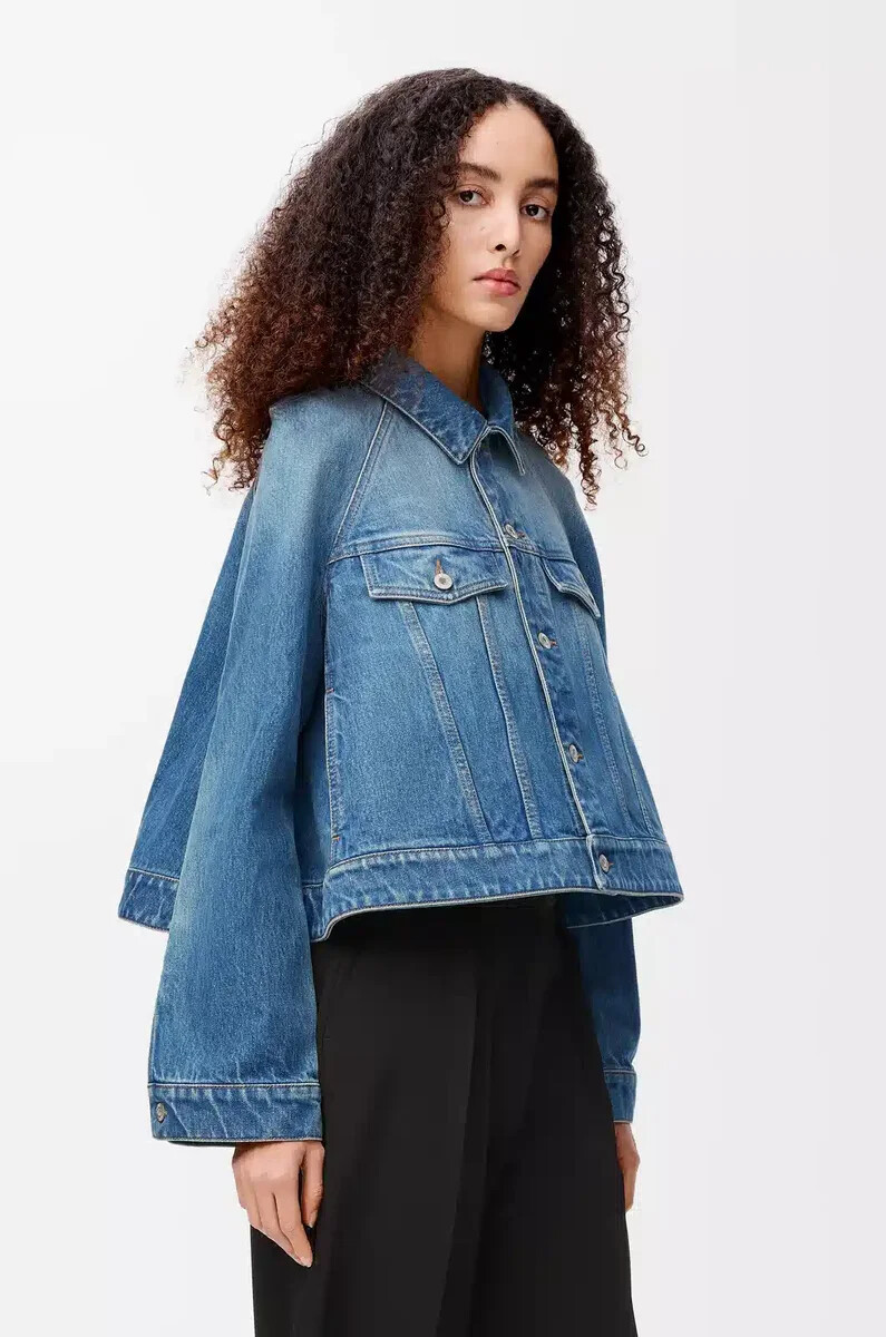 veste trapèze en denim bleu denim