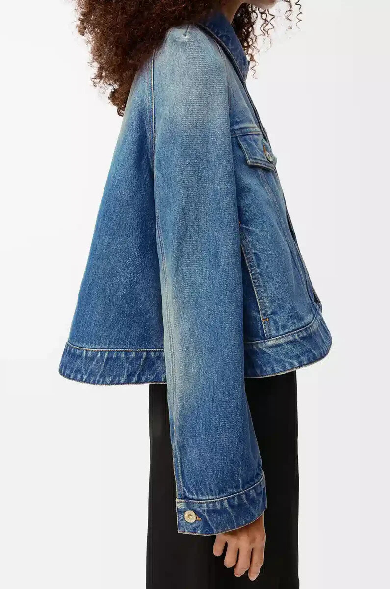 veste trapèze en denim bleu denim