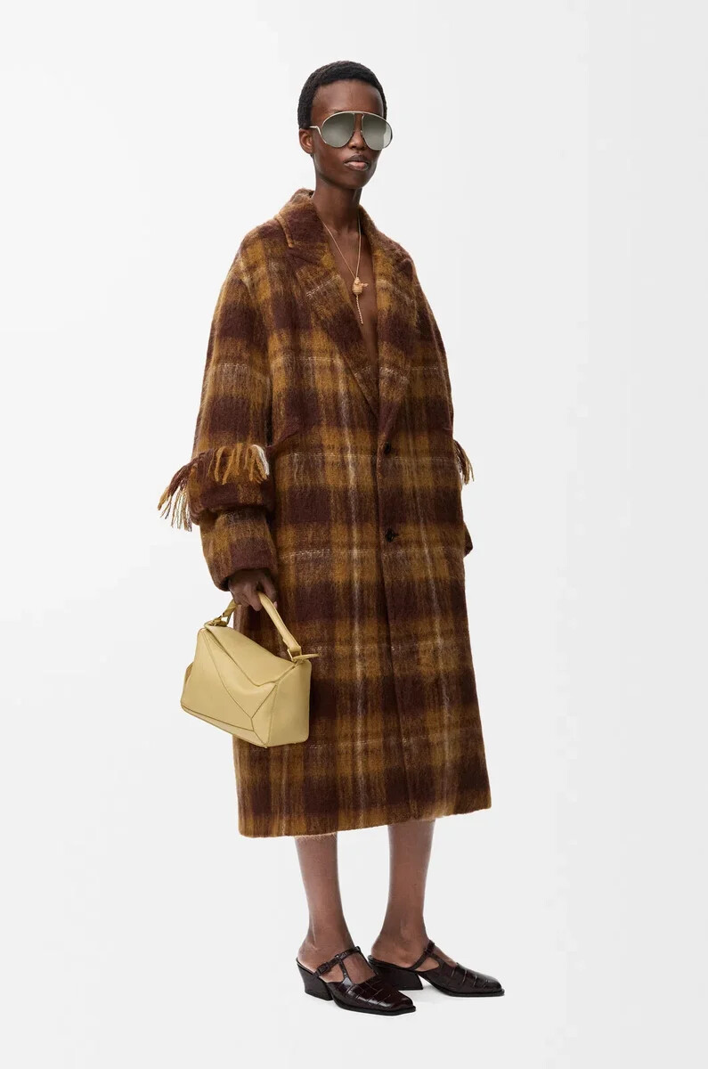 manteau en mohair et laine mélangés jaunemulticolore