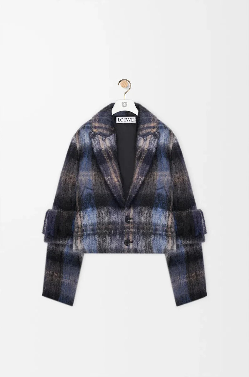 veste en mélange mohair et laine bleumulticolore