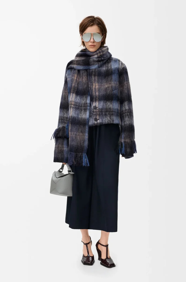 veste en mélange mohair et laine bleumulticolore
