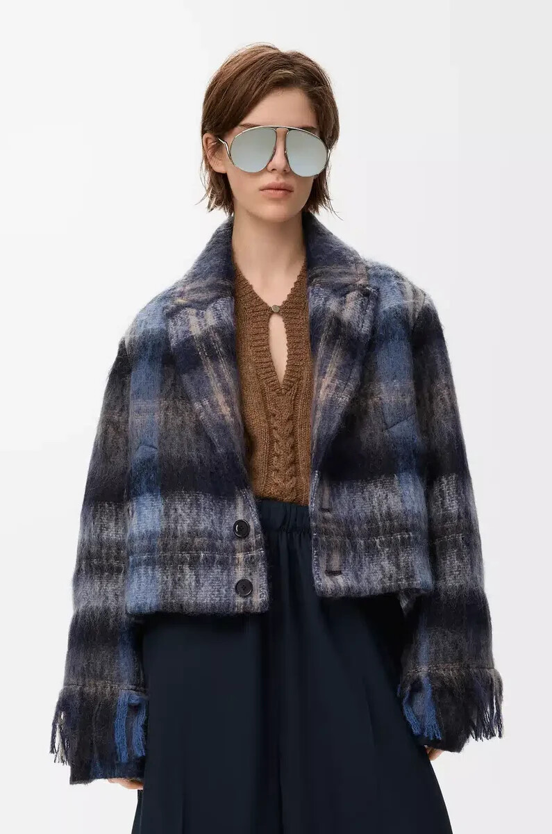 veste en mélange mohair et laine bleumulticolore
