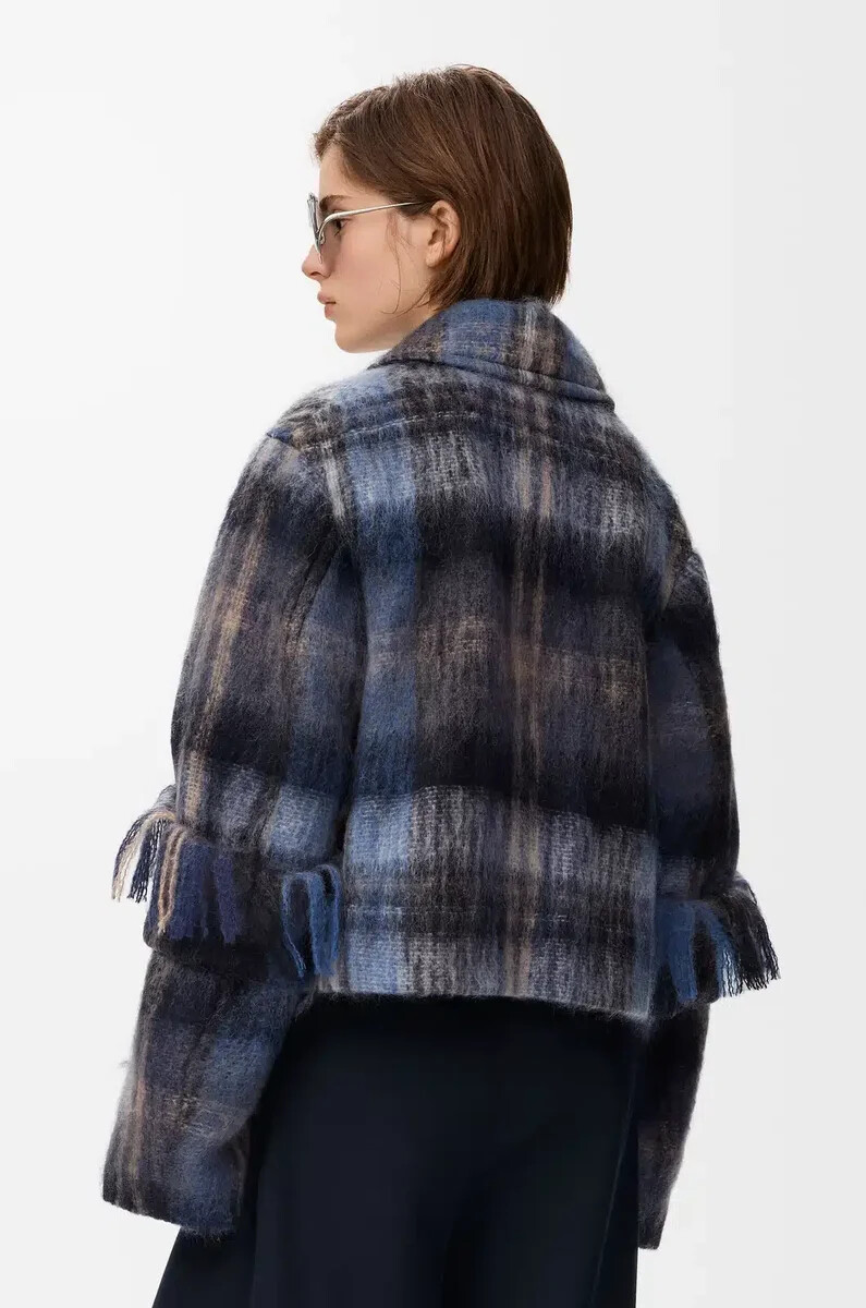 veste en mélange mohair et laine bleumulticolore