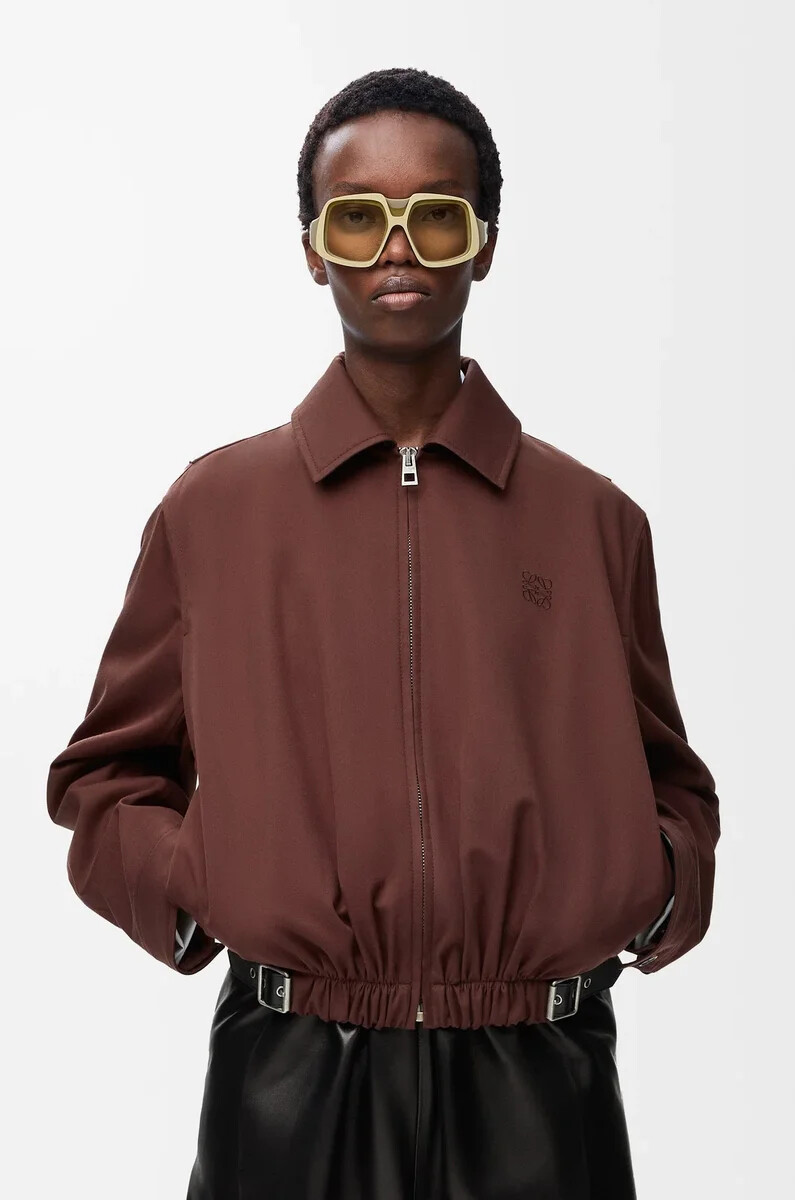 veste ceinturée en coton et soie couleur café