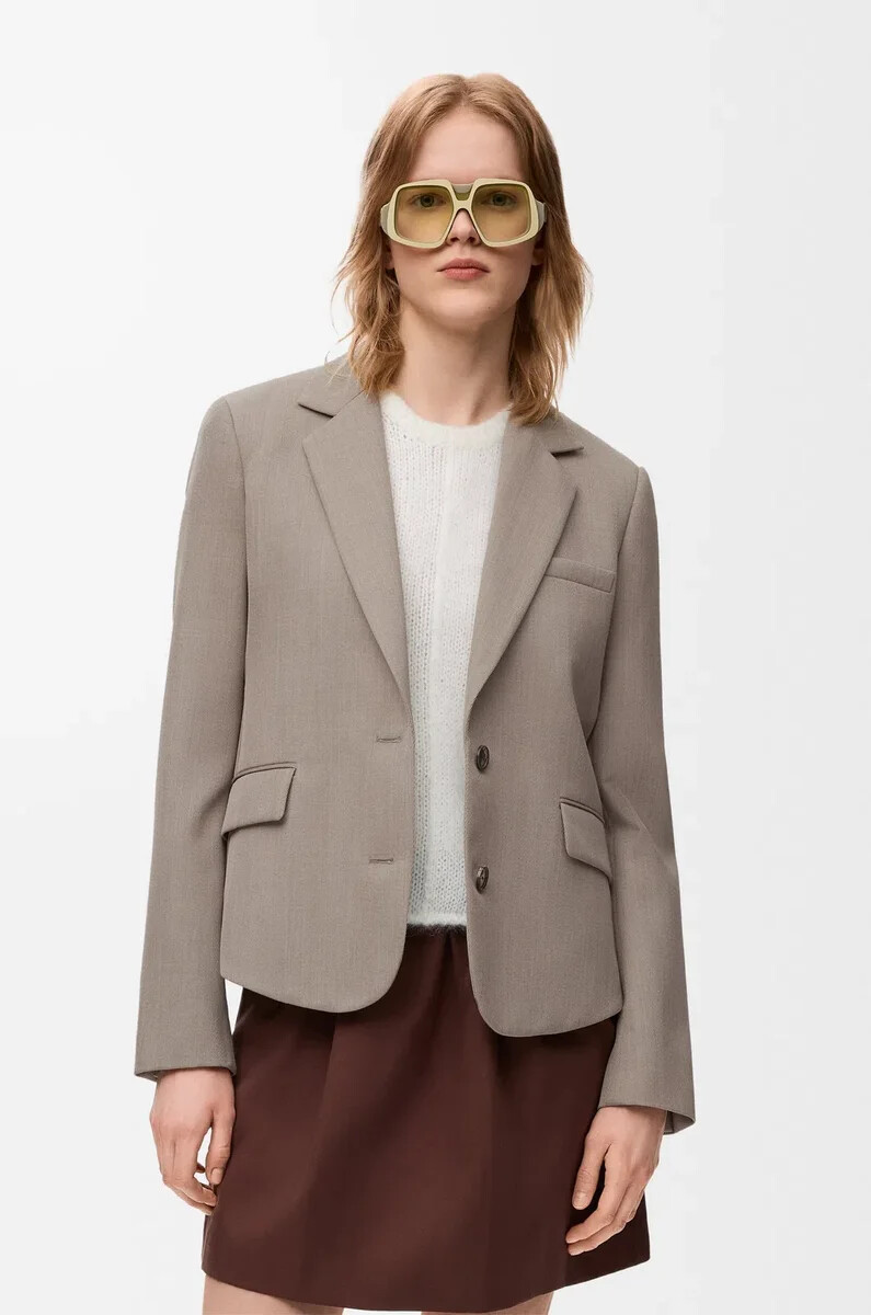 veste cintrée en laine beige chiné
