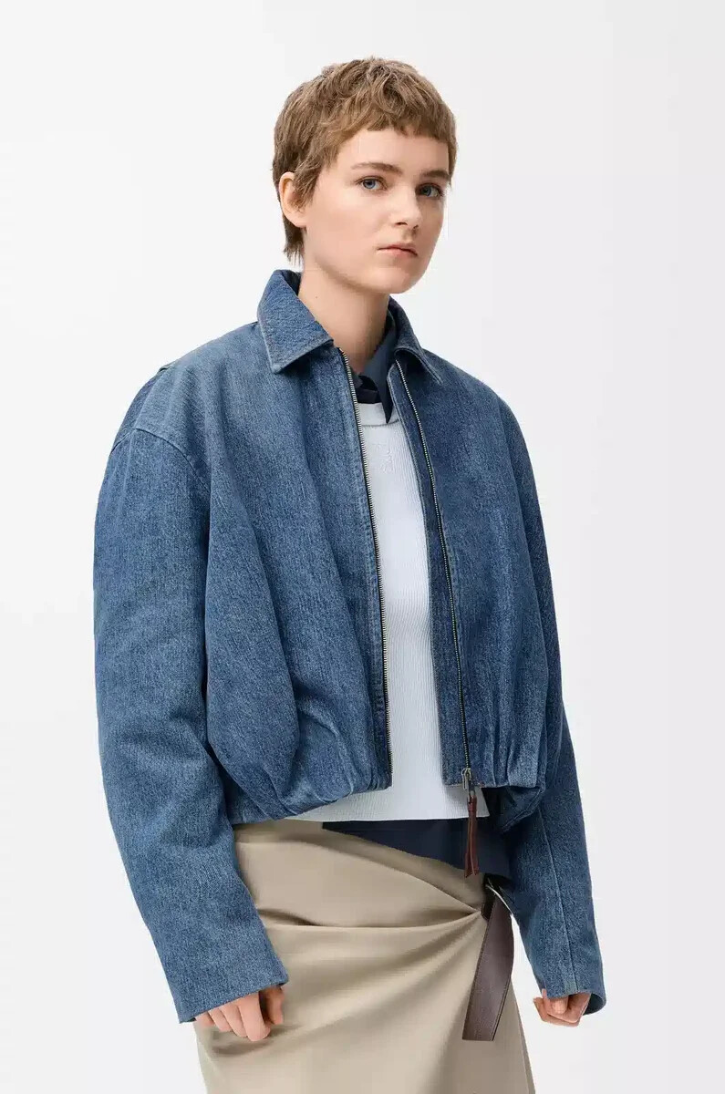 veste drapée en denim bleu indigo