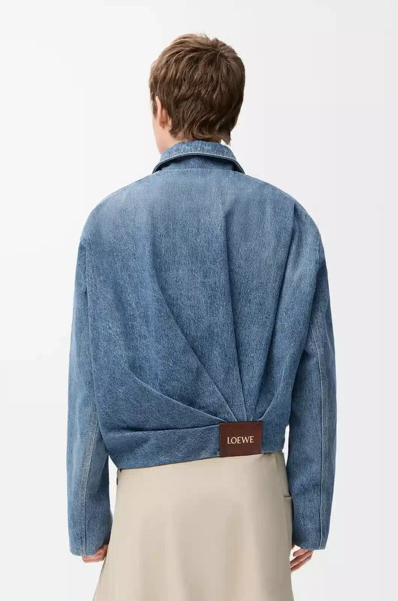 veste drapée en denim bleu indigo