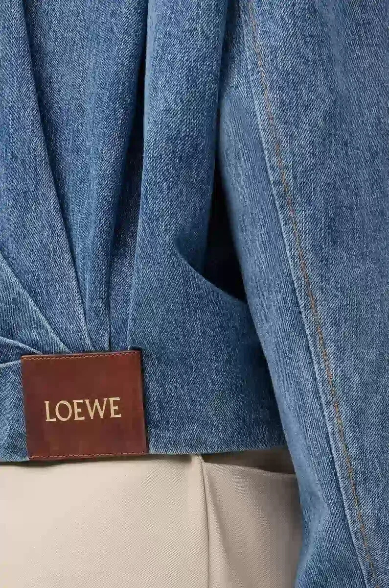 veste drapée en denim bleu indigo