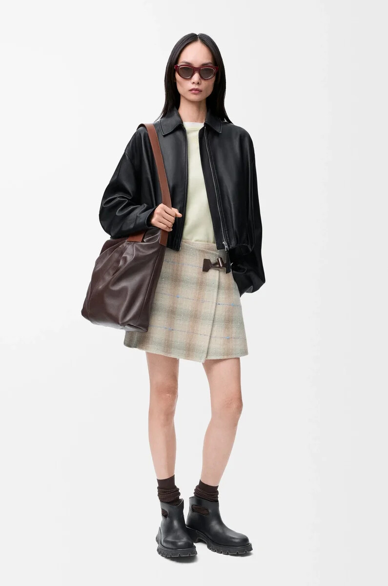 veste drapée en cuir dagneau nappa noir