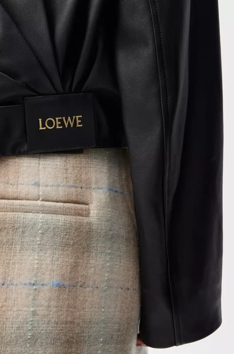 veste drapée en cuir dagneau nappa noir