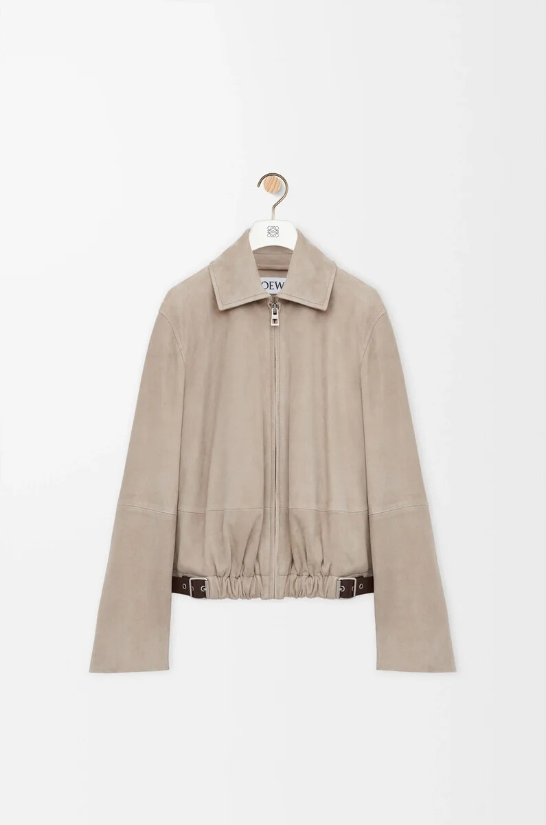 veste ceinturée en daim de chèvre beige foncé