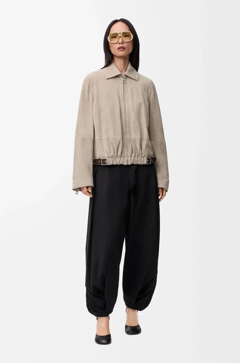 veste ceinturée en daim de chèvre beige foncé