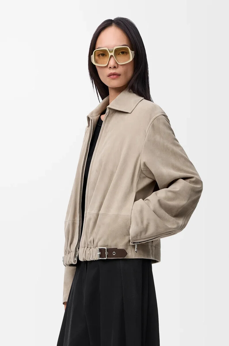veste ceinturée en daim de chèvre beige foncé