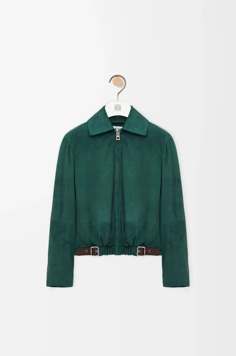 veste ceinturée en daim de chèvre vert