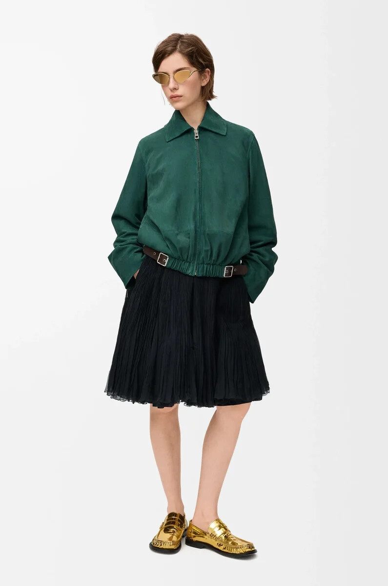 veste ceinturée en daim de chèvre vert