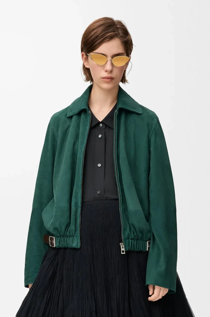 veste ceinturée en daim de chèvre vert