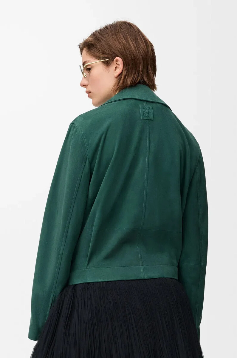 veste ceinturée en daim de chèvre vert