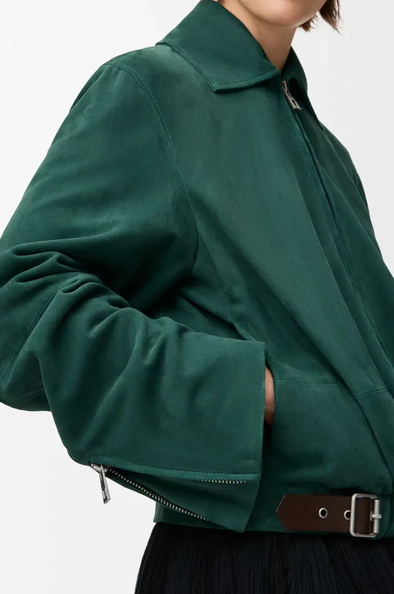 veste ceinturée en daim de chèvre vert