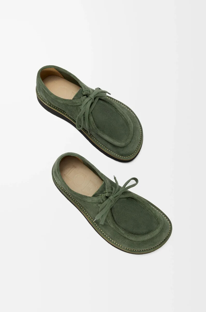 chaussures à lacets faro en veau daim couleur sauge