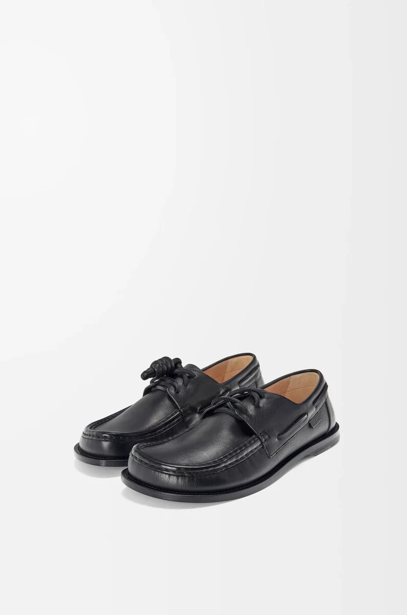 chaussure bateau campo en cuir de veau souple noir