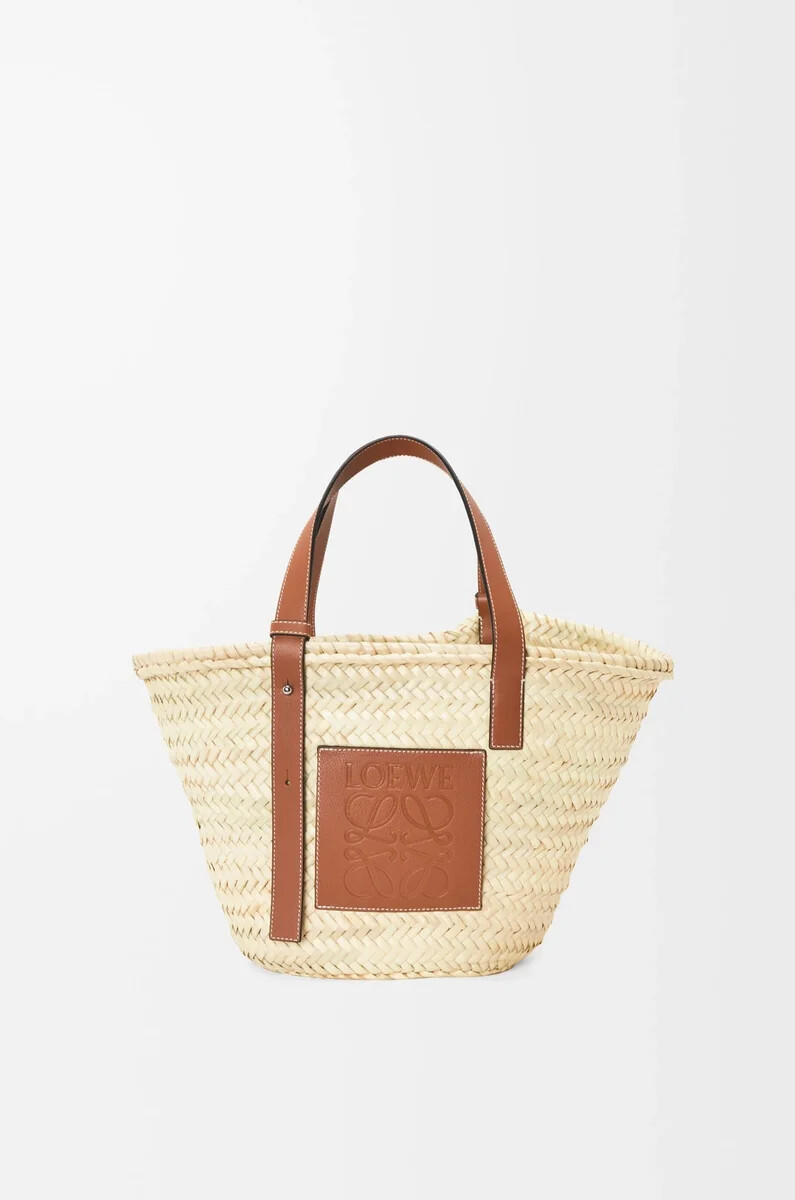 sac panier en feuille de palmier et cuir de veau naturelbeige